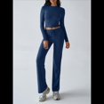 thumbnail image 4 of Conjuntos de 2 Piezas para Mujer, Larga, Cuello Redondo, Pantalones Acampanados de Cintura Alta, Conjuntos de Chándal, Ropa de Calle. Azul Real M, 4 of 10