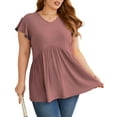 thumbnail image 2 of Cueply Plus Size Summer Tops for Women Short Sleeve V Neck Casual Blouse Shirts Tunic Tops, 2 of 5