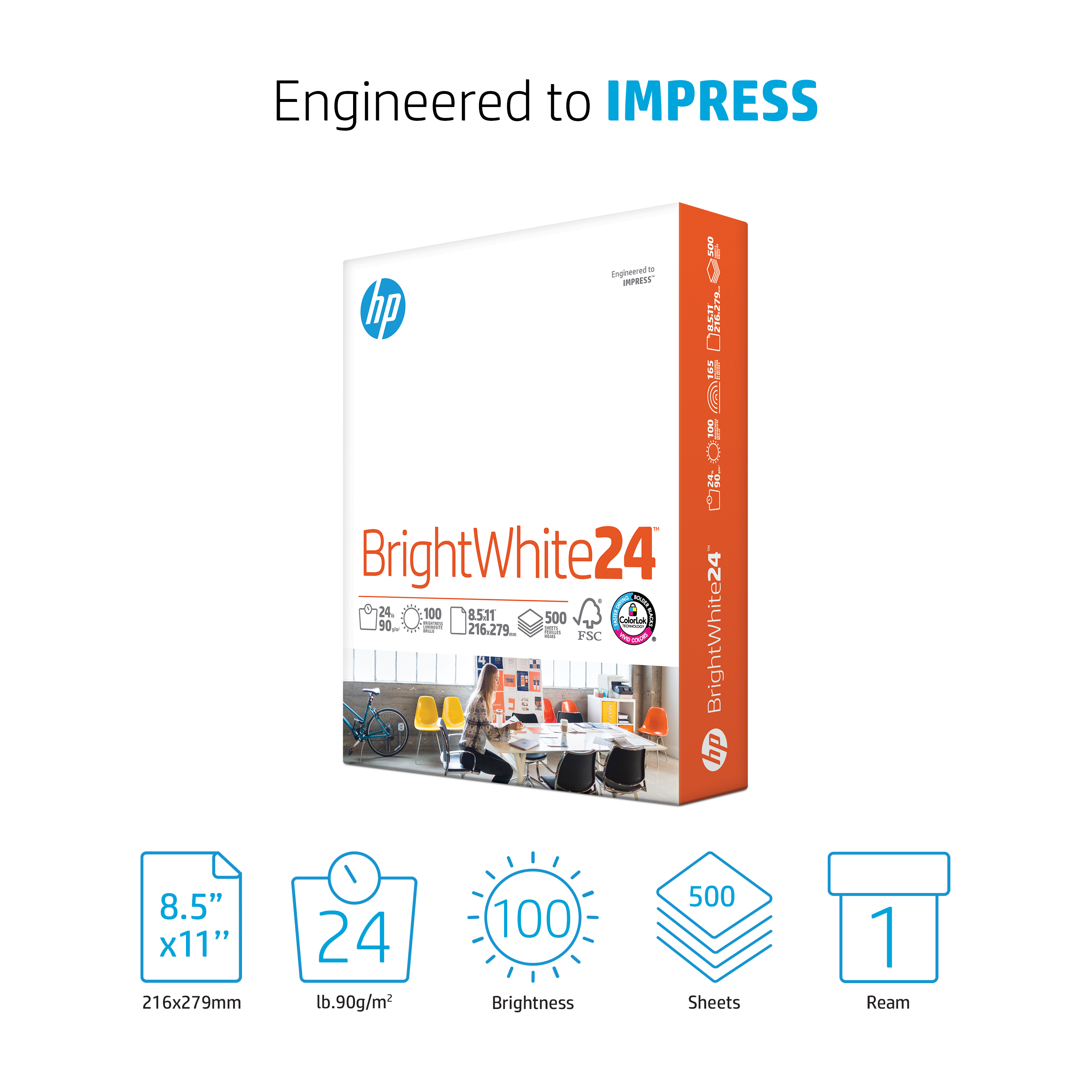 HP Brightwhite 24 Printer Paper, 8.5" x 11", White, 500 Sheets photo 2
