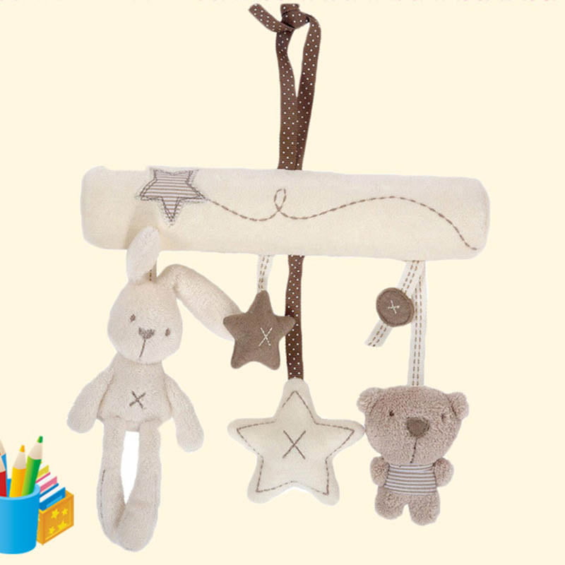 Baby Stroller Plush Soft Toys Crib Bed Hanging Animal Handbell Infant Rattle Toy 