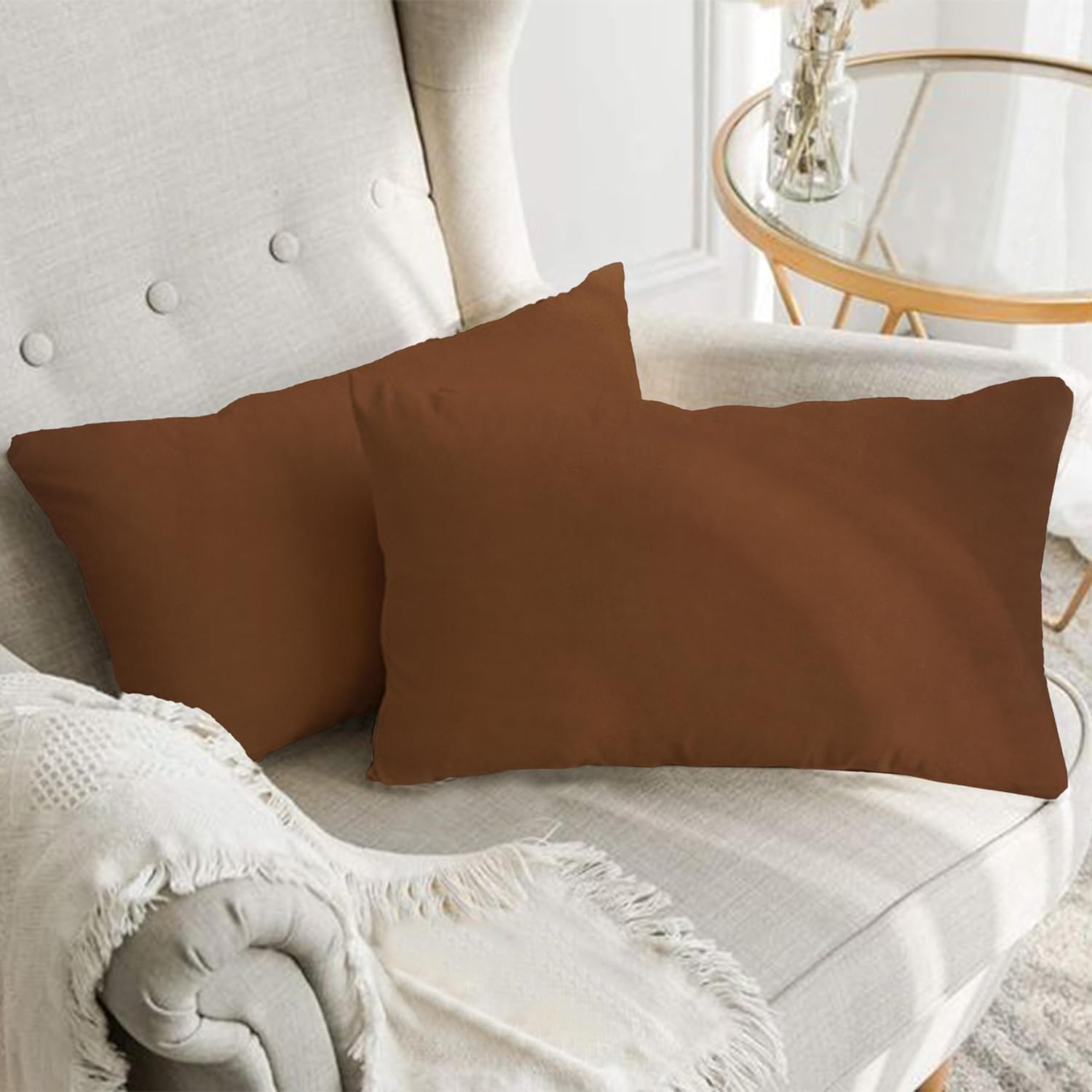 A1HC Set of 2 Luxurious Soft Velvet Throw Pillow Covers Only, 12"x20", Burnt Caramel, Decorative Cushion Covers with Hidden YKK Zipper for Sofa or Bed