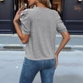 thumbnail image 3 of Suéter de Corta Abullonada para Mujer, Blusas de -Verano 2025, Ropa Informal de Negocios, Blusa de Punto con Cuello Redondo, Gris, Talla M, 3 of 4