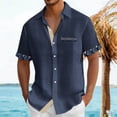thumbnail image 1 of Blusa y camisa de manga larga con cuello vuelto para hombre, estilo casual, con botones, estampado playero, de manga corta, de poliéster, 1 of 6
