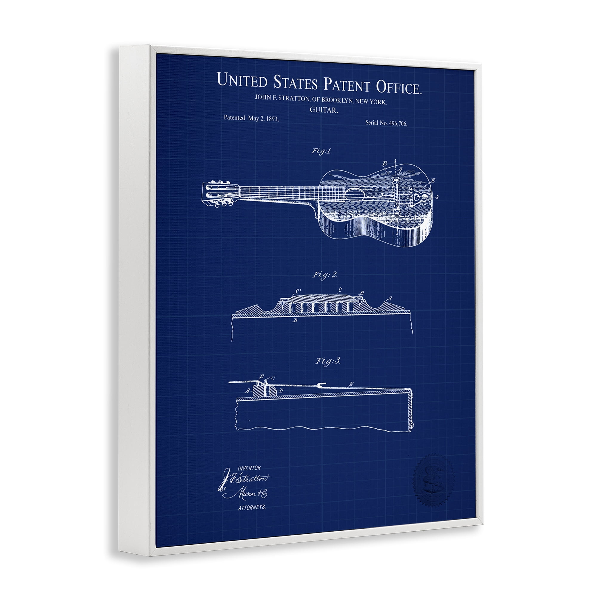 Stupell Industries Acoustic Guitar Blueprint Performing Arts Painting White Framed Art Print Wall Art, 16 x 20