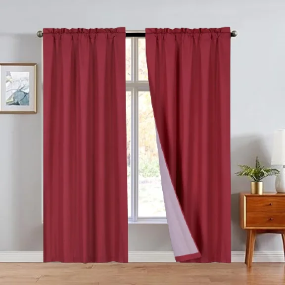 Persian collection matte not shiny 2 panels burgundy solid blackout thermal rod pocket foam lined window curtain drape R64 84 length