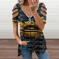 thumbnail image 2 of Watercolor Bumblebee With Yellow Sunflowers Womens Summer V Neck Zipper Top Short Sleeve T Shirt Off Shoulder Top Casual Classy Loose Shirts, 2 of 7