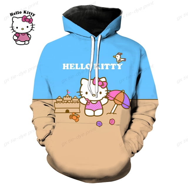 Sudadera con capucha de Hello Kitty con estampado 3D para hombre y mujer, sudaderas de moda, ropa de calle