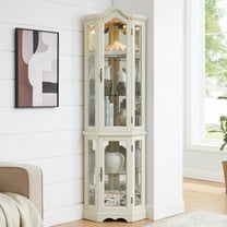 Lighted Glass Curio Cabinet with Tempered Doors and Adjustable Shelves, Corner Display Cabinet with Built-In Bulb for Living Room or Bedroom