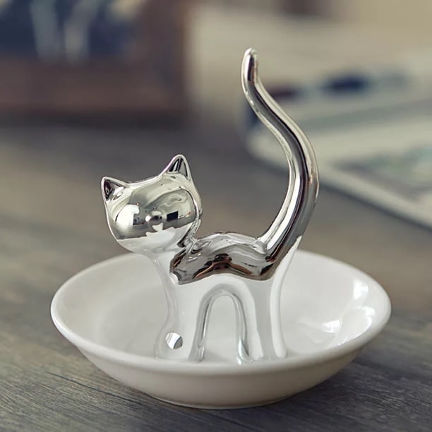 Soporte para anillos de gato, plato para anillos, pendientes, organizador, regalo de gato para mujeres amantes de los gatos, bonito regalo de cumpleaños para mamá, amigos, hermanas, niñas JAMW Sencillez