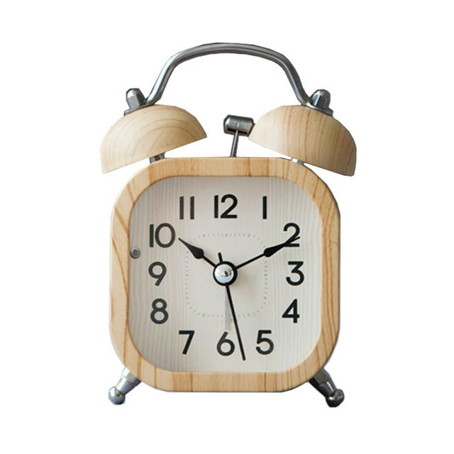 Reloj despertador con campana y retroiluminación, de madera, silencioso, para escritorio, para niños y sala de estudio.