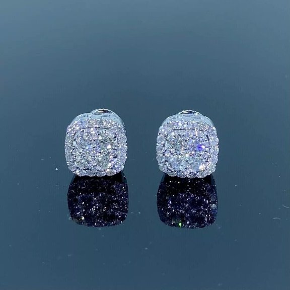 2.Ct Round-Cut Lab Created Diamond Cluster Stud Earrings 14K White Gold Plated