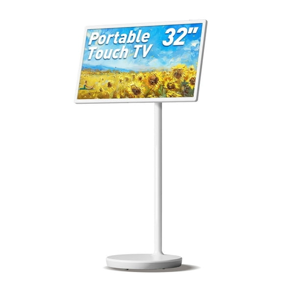 32-Inch Portable TV ,6GB RAM 128GB Storage, Wireless Touch Monitor with 8-Hour Battery, 1080P Full HD Portable Smart Screen, Android 13 OS, Rolling TV on Wheels, Remote Control