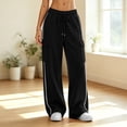 thumbnail image 2 of Women's Cargo Sweatpants Wide Leg Joggers Solid Color Drawstring Side Stripe Baggy Lounge Pants with Pockets, 2 of 6