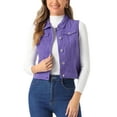 thumbnail image 1 of Chaleco sin mangas de mezclilla lavado para mujer INSPIRE CHIC con botones y bolsillos morado S, 1 of 6