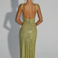 thumbnail image 5 of Womens Sparkling Rhinestones Sequins Accent Long Dress Slimming Sleeveless Square Neck Open Back Bodycon Cocktail Gown, 5 of 9