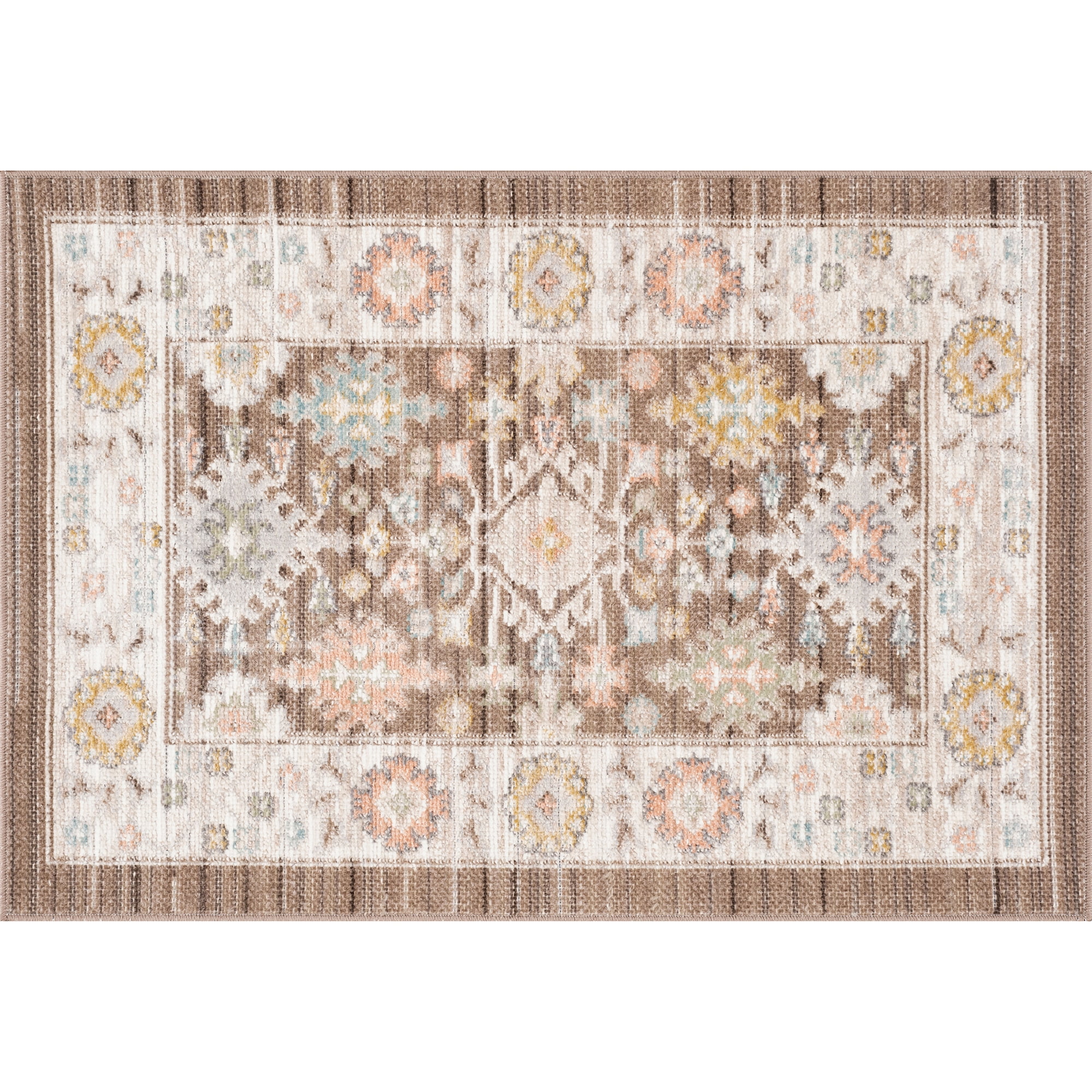 Crestwood Traditional Oriental 2x3 Brown and Aqua Polyester Indoor Area Rug, 2' x 3'