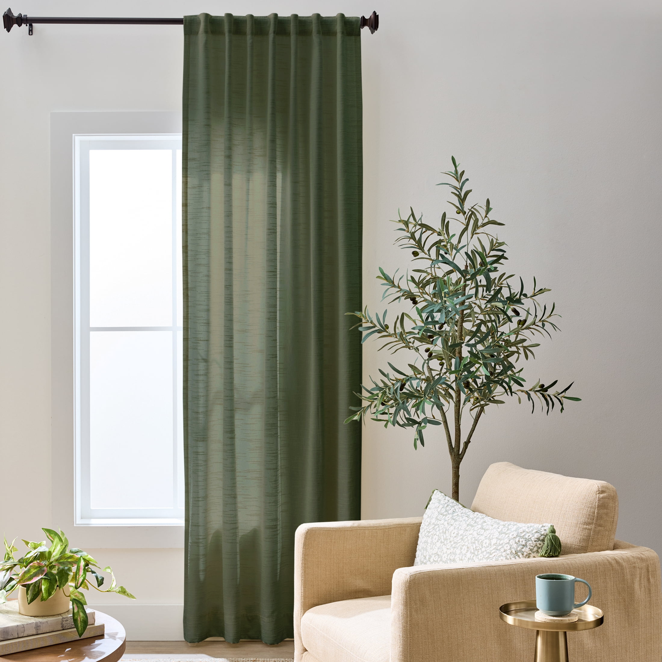Better Homes & Gardens Textured Solid Chenille Light Filtering Single Curtain Panel, Sea Turtle, 50"W x 108"L