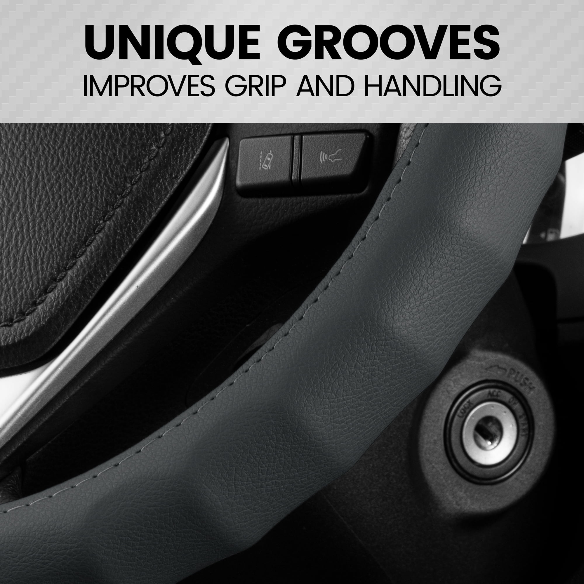 BDK Leather Car Steering Wheel Cover 13.5"-14.5" (Small/Gray) -Universal Fit, Easy Installation, Max Protection