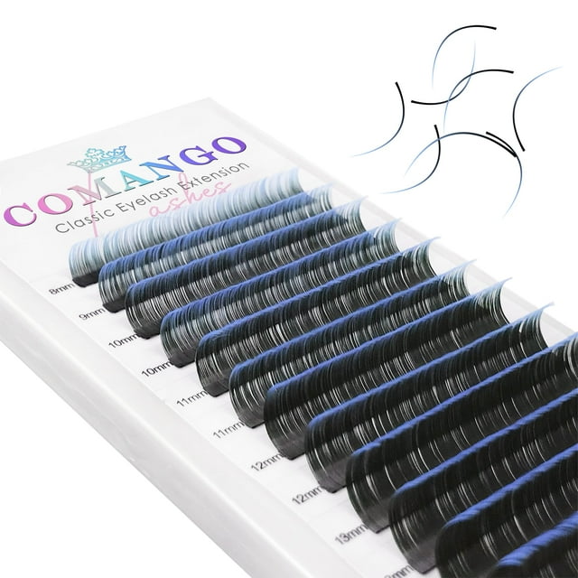 Extensión de pestañas Comango Ombre de color, grosor 0.07, rizo D, negro degradado, azul, extensiones de pestañas individuales premium, volumen (Ombre azul-D-0.07-Mix8-15 mm)