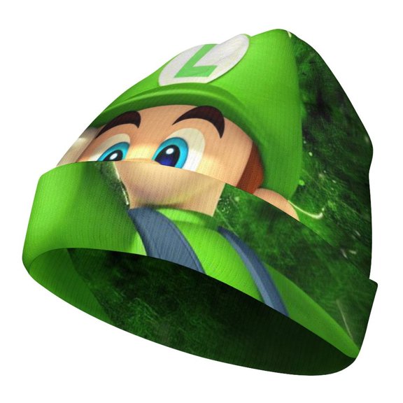 Cartoon Role Luigi's Mansion Kid's Knitted Hat Slouchy Winter Warm Beanie Hats Daily Full Printed Fashion Elastic Knitting Cap For Boys Girls Children
