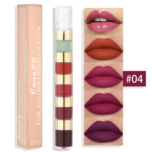 Fiudx Set de Labiales Mate, Kit de Tinte Líquido de 5 Colores, Fórmula de Larga Duración, Ingredientes Naturales, Duración Durante Todo El Día, Regalo para Mujeres, Maquillaje para Citas En La Oficin