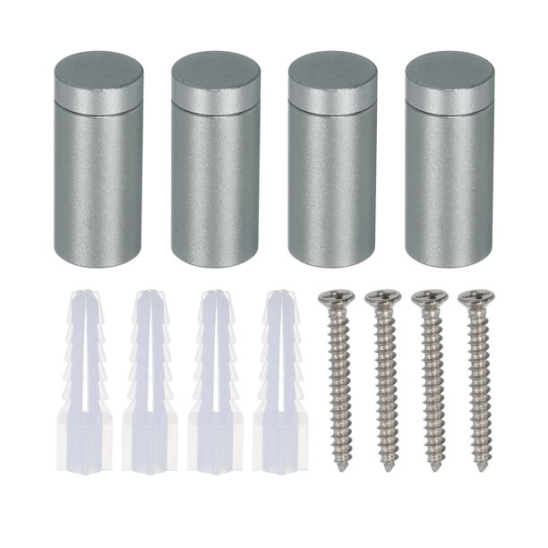 4 Pcs 0.51" x 1" Tornillos de soporte de aleación de aluminio Kit de hardware de montaje de letreros de pared con 4 tornillos para colgar letreros de acrílico y vidrio, gris