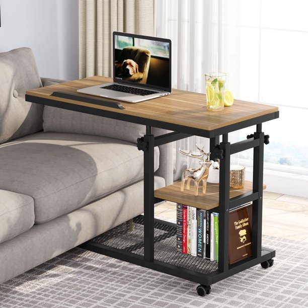 Tribesigns C Side Table on Wheels, Height Adjustable Bedside Laptop