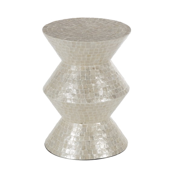DecMode 16" x 22" Cream Capiz Shell Mosaic Inlay Accent Table, 1-Piece