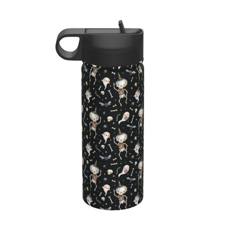 

Salouo cute Skull bone Pattern 18 oz Water Bottle With Straw Stainless Steel Sports Water Cup Flask Wide Mouth Travel Thermal Mug for Home Office Car