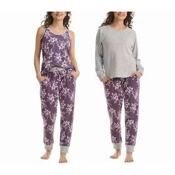 Live Love Lounge Womens 3 Piece Pajama Set (Purple, XXL)