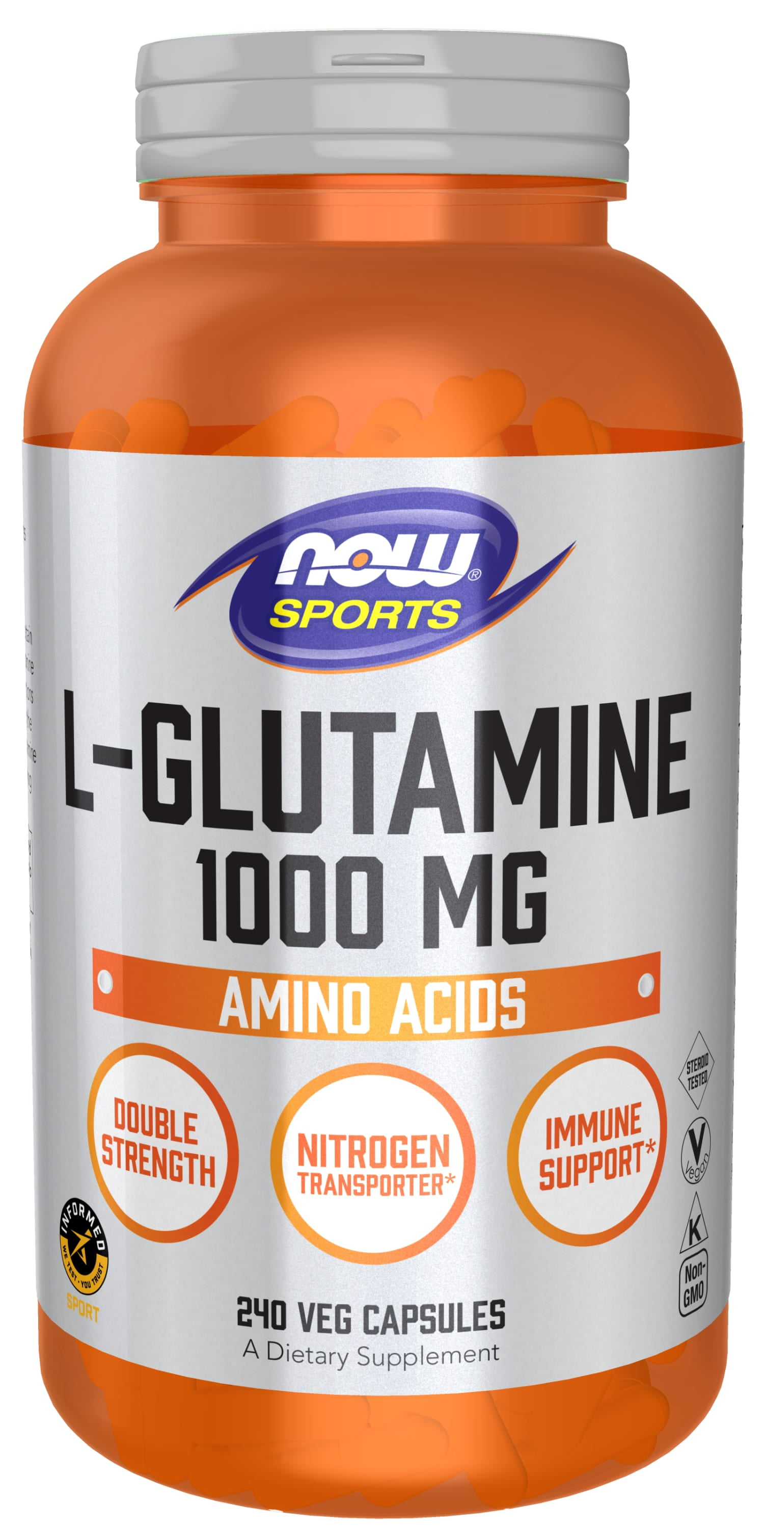 NOW Sports Nutrition, L-Glutamine, Double Strength 1,000 mg, Amino Acid, 240  Veg Capsules - Walmart.com