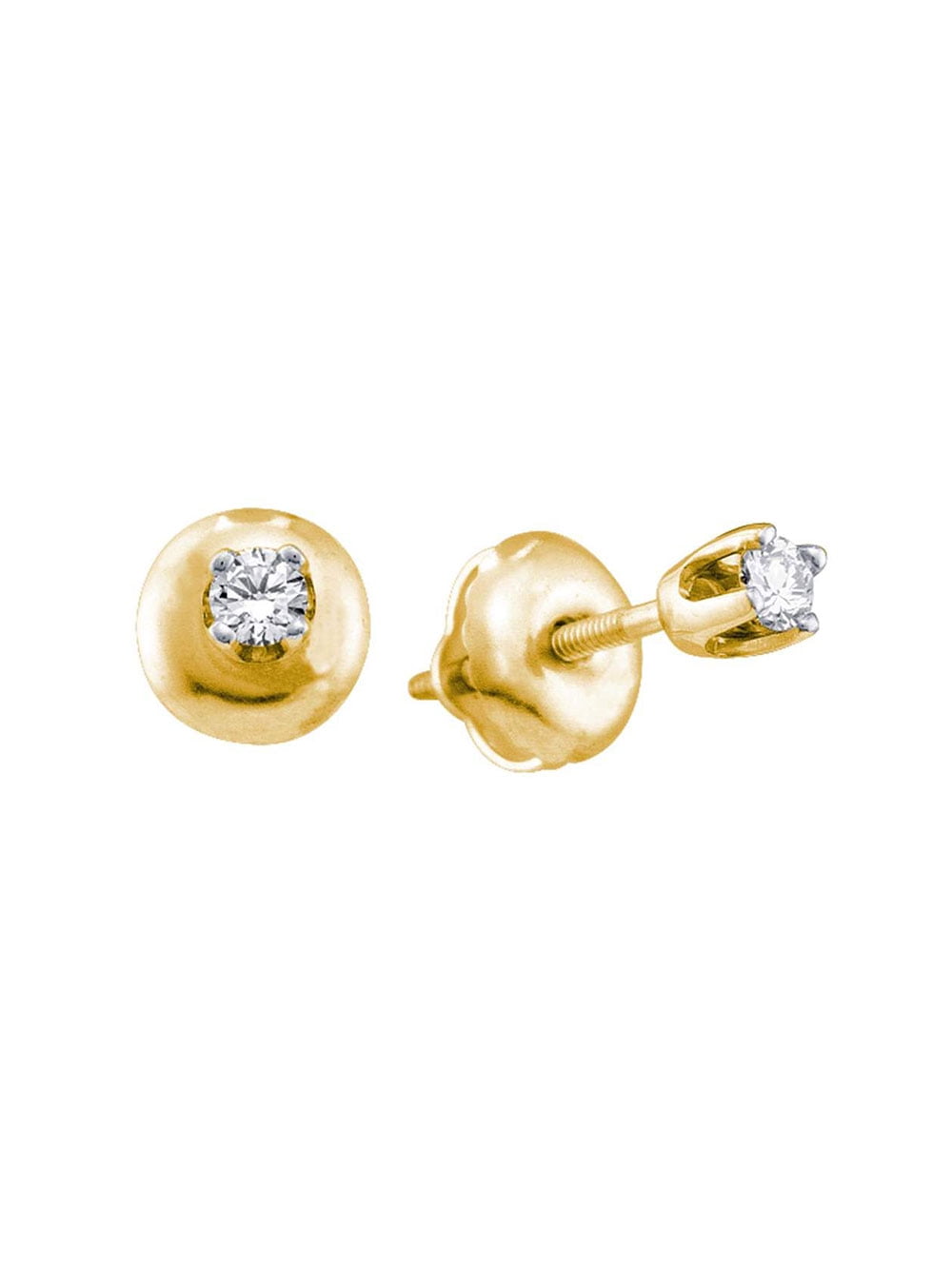 Solid 14k Yellow Gold Girls Infant Round Diamond Solitaire Stud Earrings 1/20 Ct.