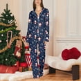 thumbnail image 2 of Tiweut Christmas Womens Casual Pajamas Sets Long Sleeve Lapel Button Top and Comfy Pants Festive Holiday Cozy Home Loungewear Soft Flannel Nightwear Ladies Sleepwear Suit,Navy,S, 2 of 4