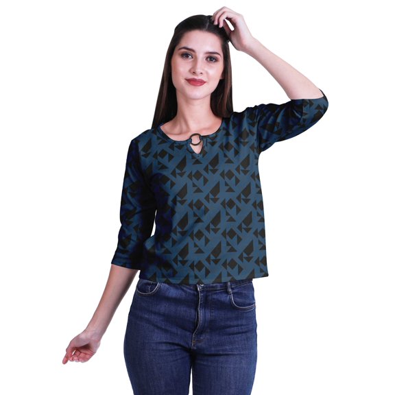 Moomaya Printed Keyhole Neck Ring Top Casual 3/4th Sleeve Tees Tank Tunic Top