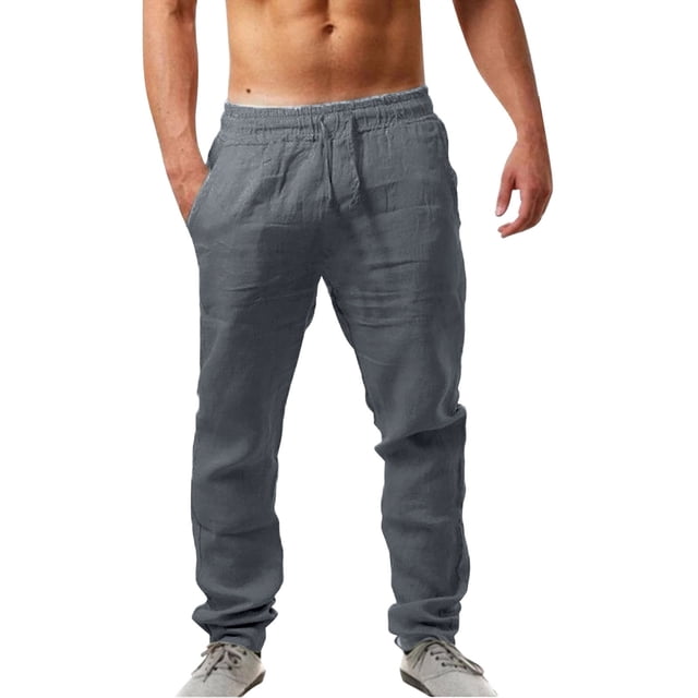 TINZ Pantalon Homme Chino Cargo Mode Lin Décontracté devant Plat Été Respirant Ouvert pour Homme