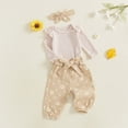 thumbnail image 5 of NOLDARES Newborn Infant Baby Girl Outfits Ruffle Print Long Sleeve Romper Bodysuit Tops Pants Set Cute Fall Winter Clothes(Khaki,6-12 M), 5 of 5