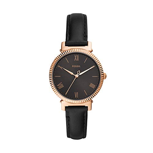 Fossil Women's Daisy Quartz Stainless Steel and Leather Three-Hand Watch, Color: Rose Gold, Black (Model: ES4793)