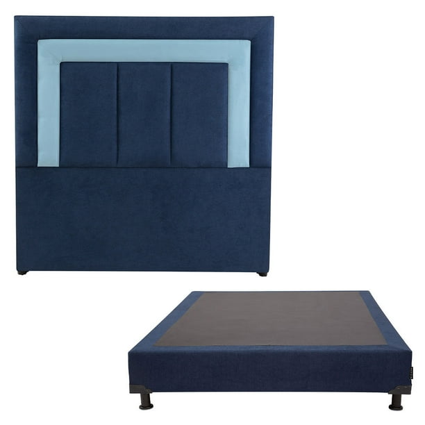 Box Base Cama Matrimonial + Cabecera Bora Azul Marino