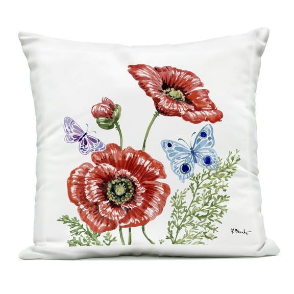 Stupell Industries Brushstroke Poppies & Butterflies Outdoor Printed Pillow design by Paul Brent, 18 x 7 x 18