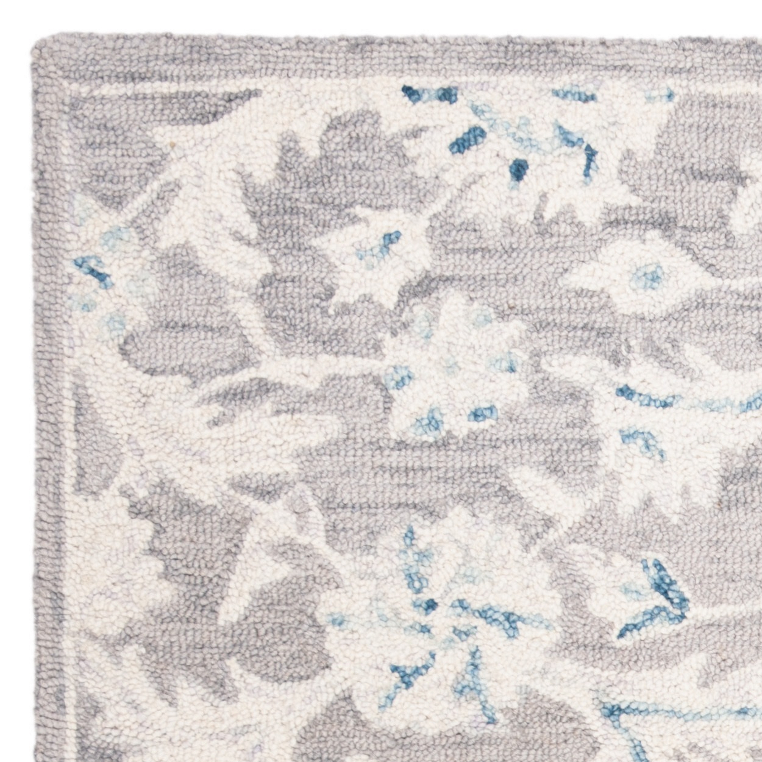 SAFAVIEH Micro-Loop Carl Floral Overdyed Wool Area Rug, Grey/Ivory, 5' x 5' Square