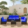 thumbnail image 2 of FOLDLIFE Outdoor Patio Furniture Sets,Rattan Furniture Set with Glass Table,Wicker Sectional Sofa Conversation Couch,for Lawn, Garden, Backyard, Blue, 2 of 7