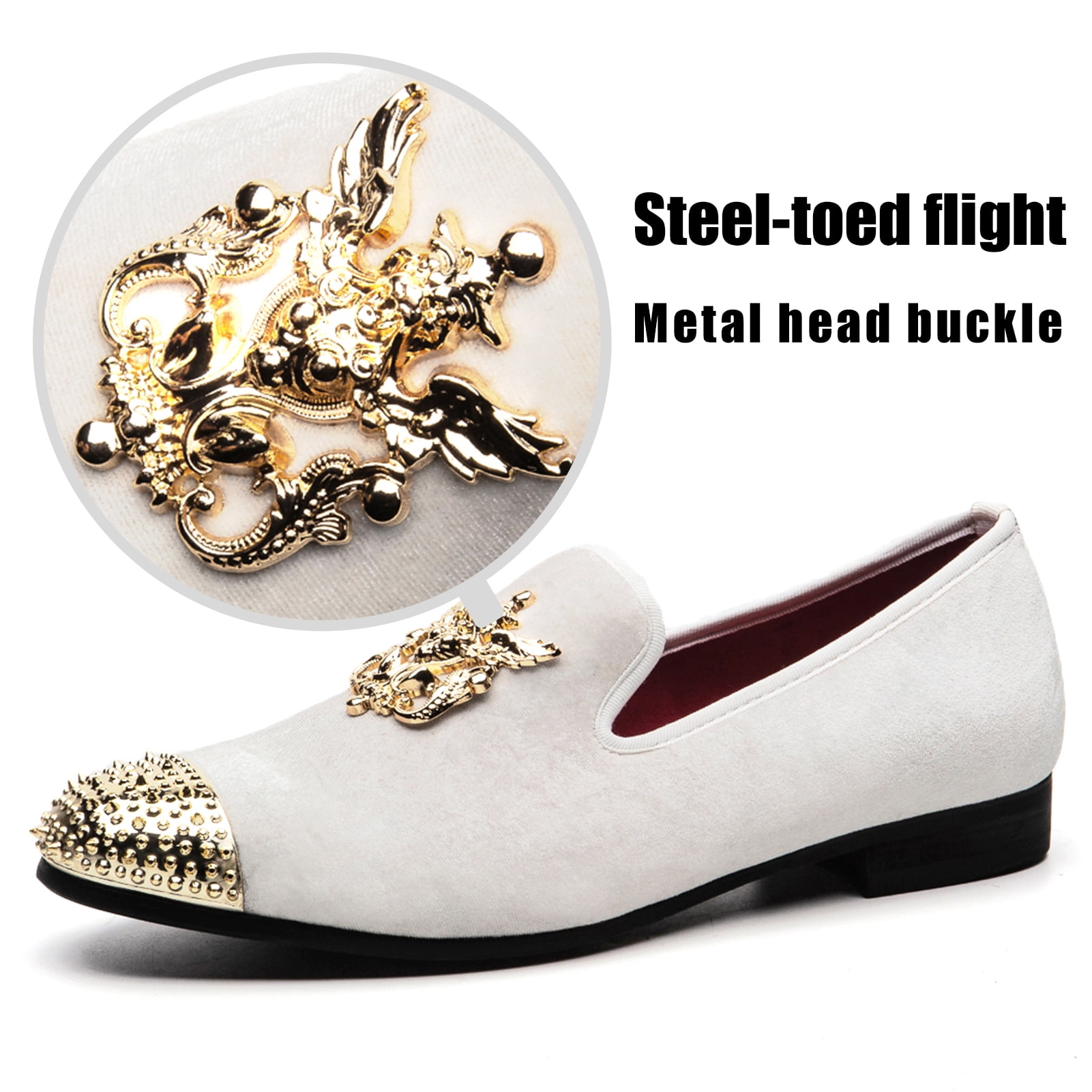 mens white shoes with gold buckle