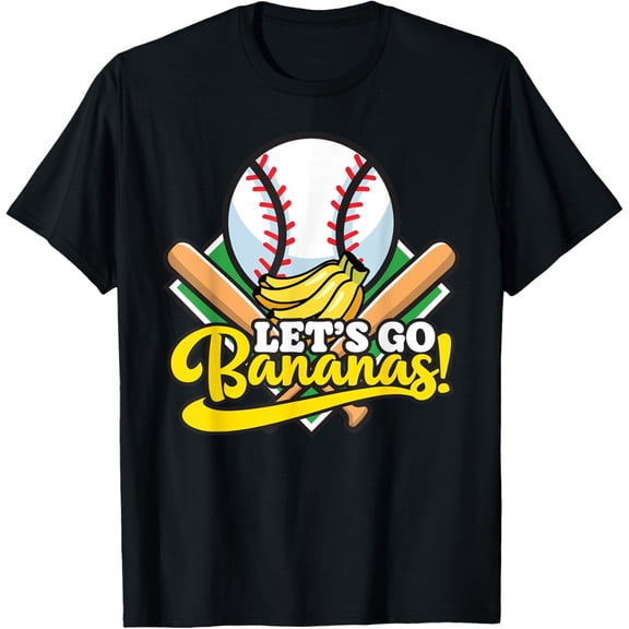 Funny Baseball Let's Go Bananas Graphic T-Shirt - Retro Sports Fan Short Sleeve Tee for Men and Women - Cute Fruit Pun Apparel