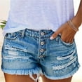 thumbnail image 3 of Wevis Women's High Waist Ripped Denim Shorts, Button Fly Frayed Hem Stretchy Jean Shorts for Summer - LIGHTBLUE_S, 3 of 4