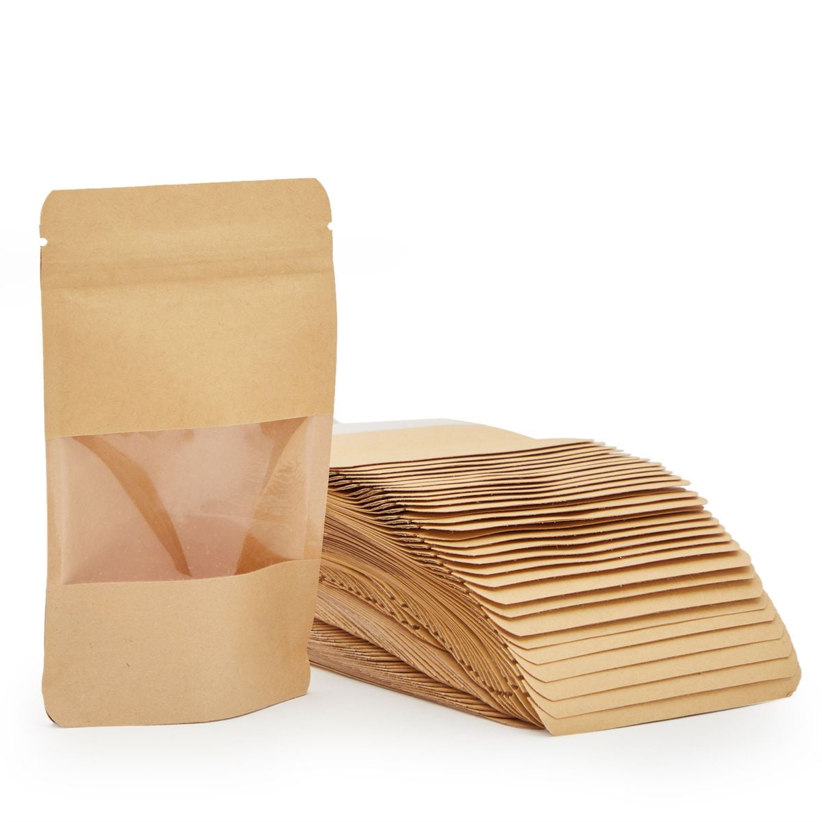 1 to 1000 Pcs Kraft Paper Stand Up Bags Ziplock Food Grade Pouches With Window 