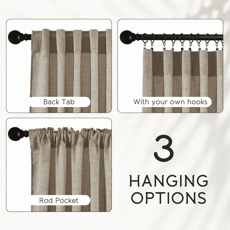 NICETOWN Linen Curtains for Bedroom, Light Filtering Privacy Window Drapes Rod Pocket Back Tab Neutral Farmhouse for Home Office, 52"x90", Burlap, Set of 2