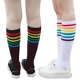 thumbnail image 2 of Yokua Women Rainbow Striped Knee High Socks Campus Style School Girl Long Tube Socks, 2 of 12