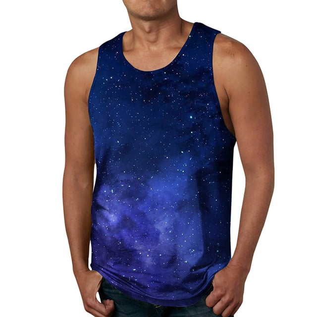 Fashnice Débardeurs pour Hommes Imprimé Ciel Étoilé Été Sans Manches T-Shirts de Course Décontractés Style F TP