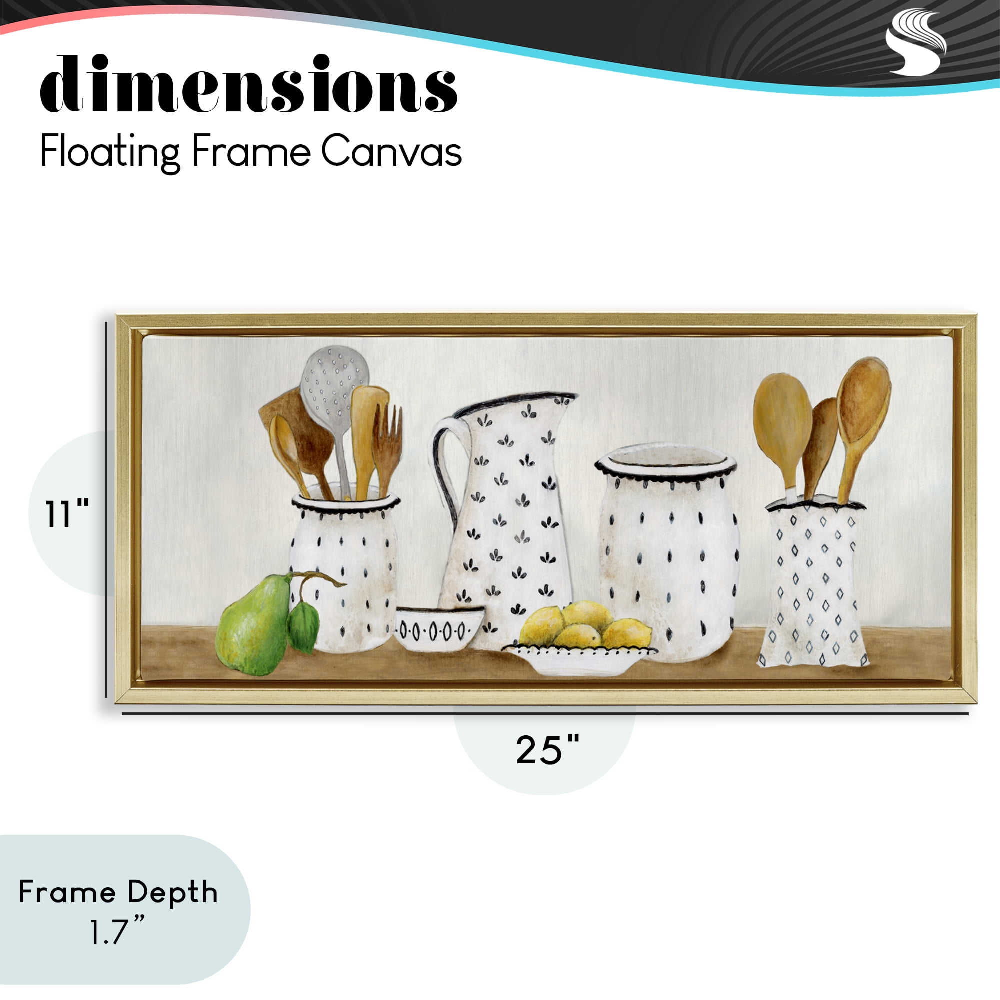 Stupell Industries Kitchen Jugs & Utensils Gold Framed Floater Canvas Wall Art, design by Janet Tava
