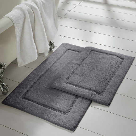Modern Threads Non-Slip Bath Rug Set, Gray 100% Cotton, 17" x 24" & 21" x 34", (2 Pack)